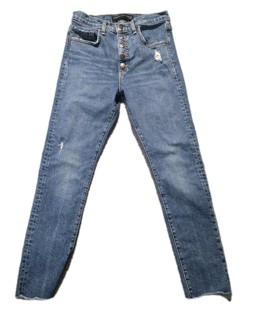 Veronica Beard Faye 11" High Rise Button Fly Skinny Jeans Size 27 Raw Hem USA